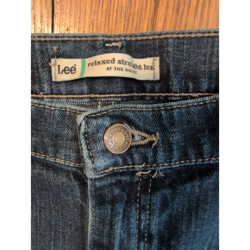 Lee Relaxed Straight Leg Jeans Dark Wash High Rise Stretch Denim 14 LONG